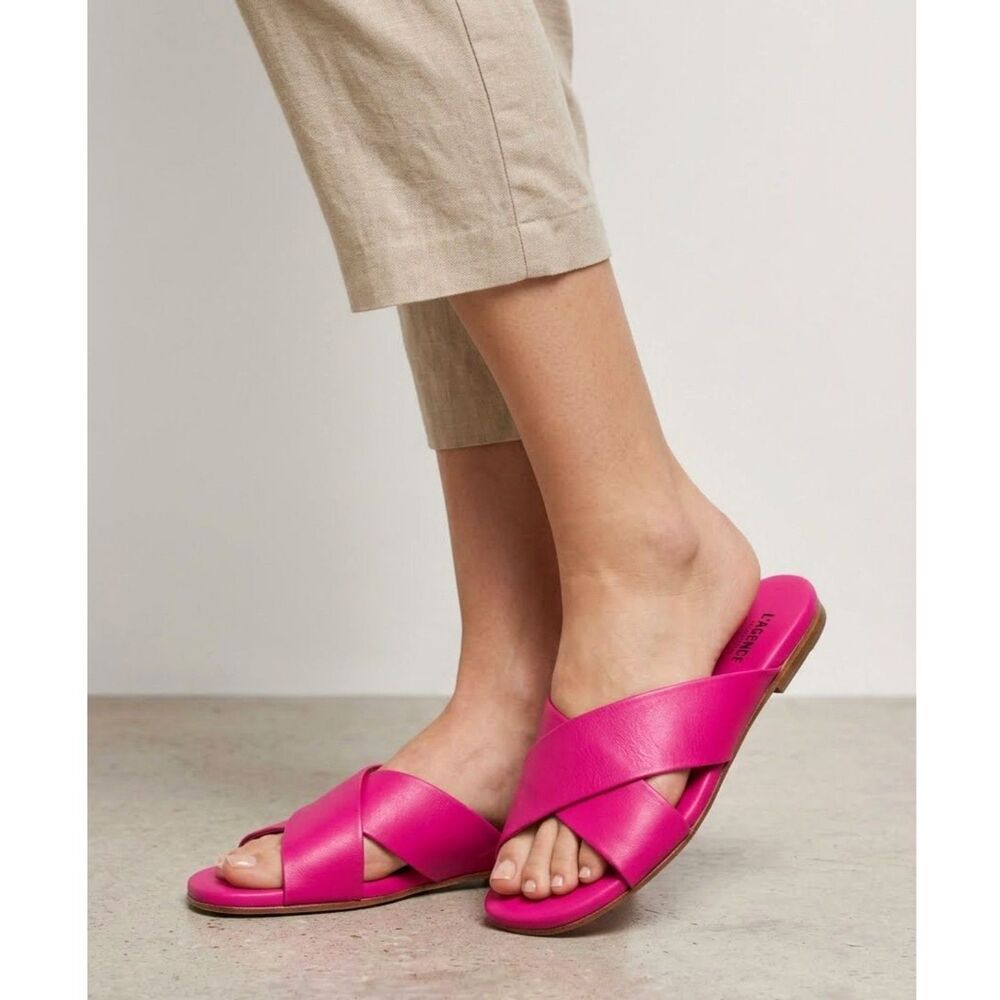 L’Agence Slide Sandals 36 6 Minimalist Barbie Resort Chic Bright Hot Pink Camila